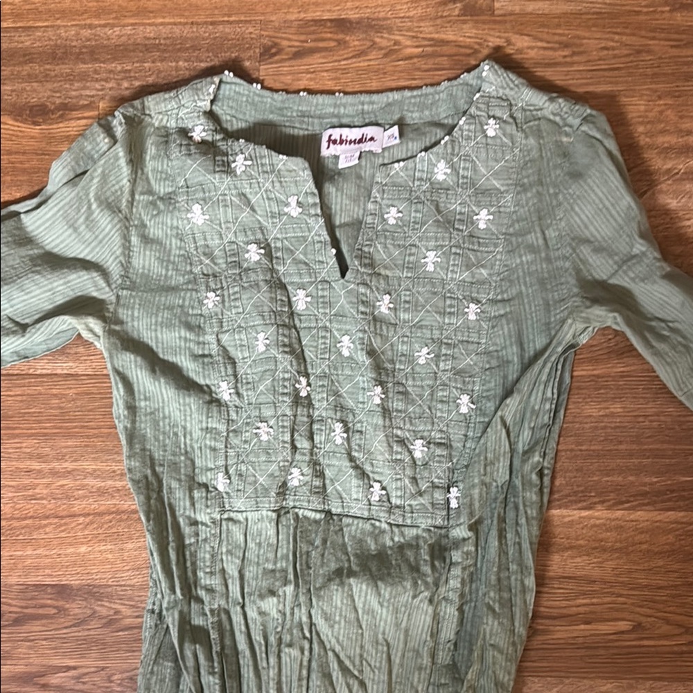 Fabindia Green Embroidered Women's Top